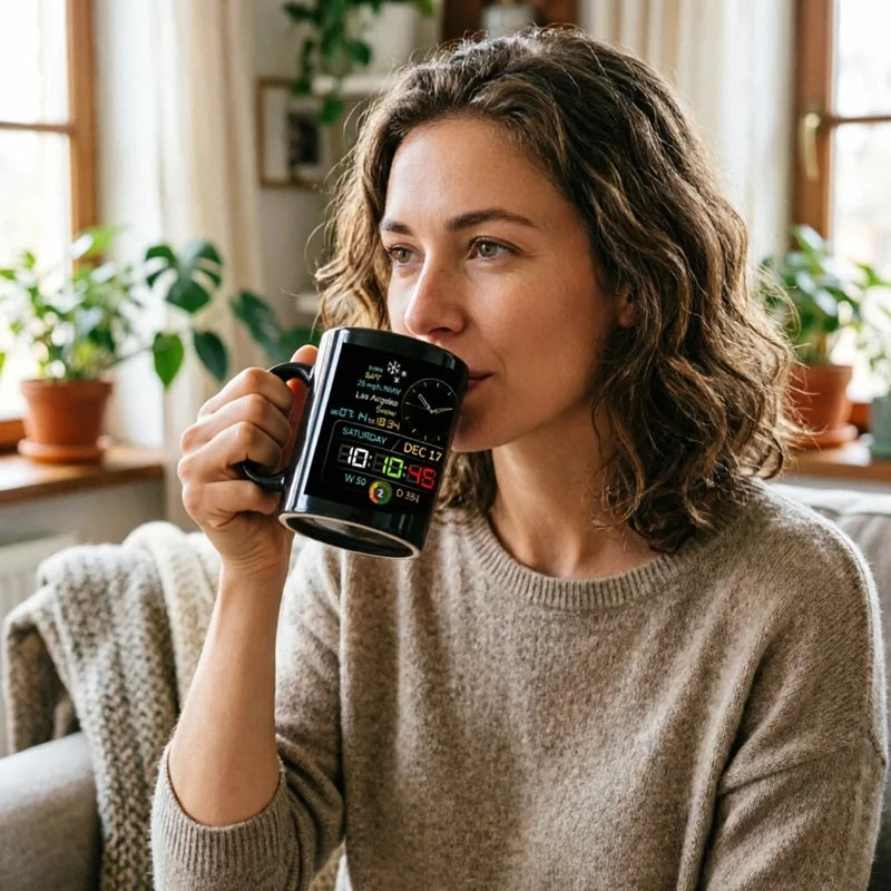 Schwarze Kaffeetasse mit großem Fassungsvermögen – stilvoller Premium-Becher mit Henkel