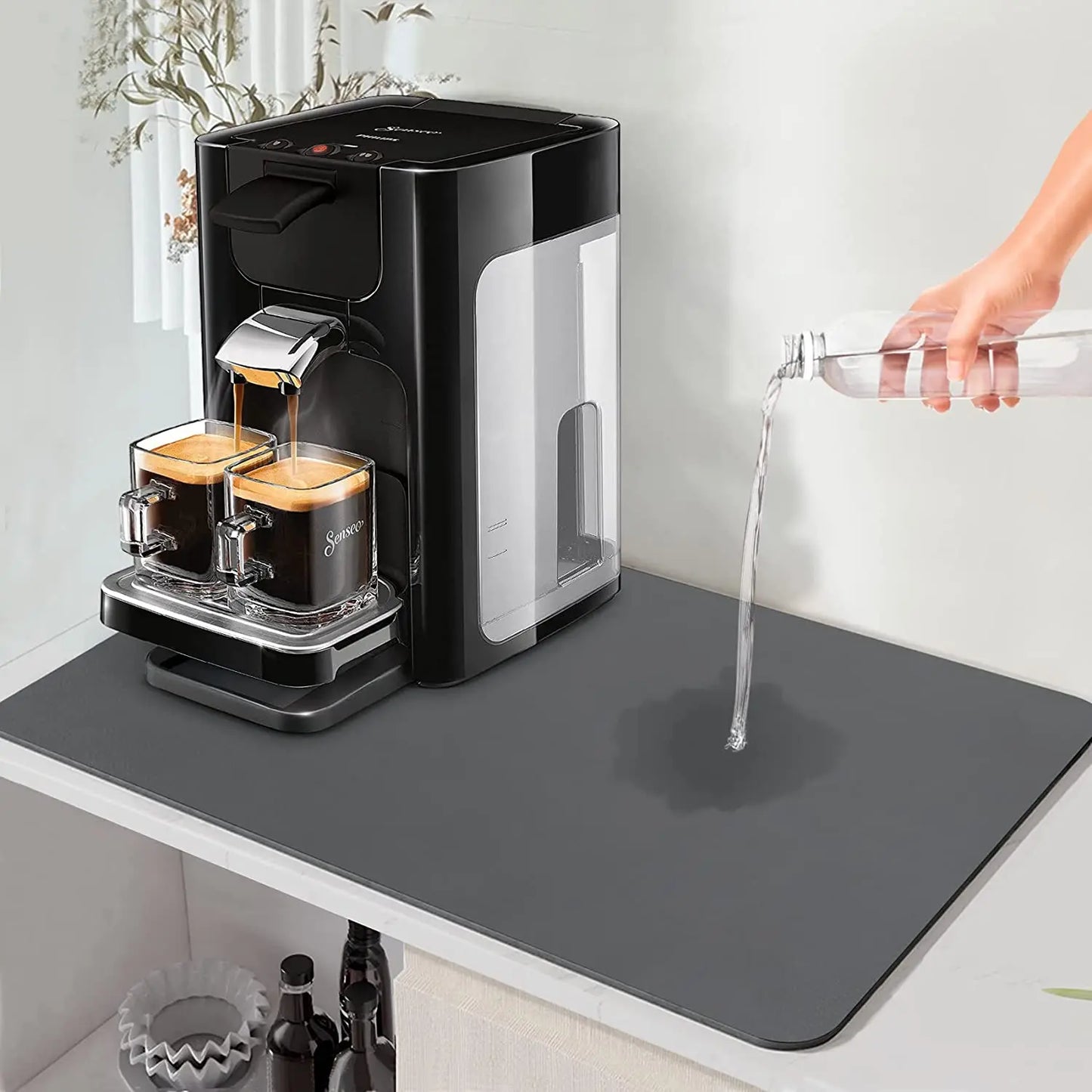 Große, stark saugfähige und rutschfeste Abtropfmatte für die Küche – ideal als Unterlage für Geschirr und Kaffeezubehör – schnelltrocknend